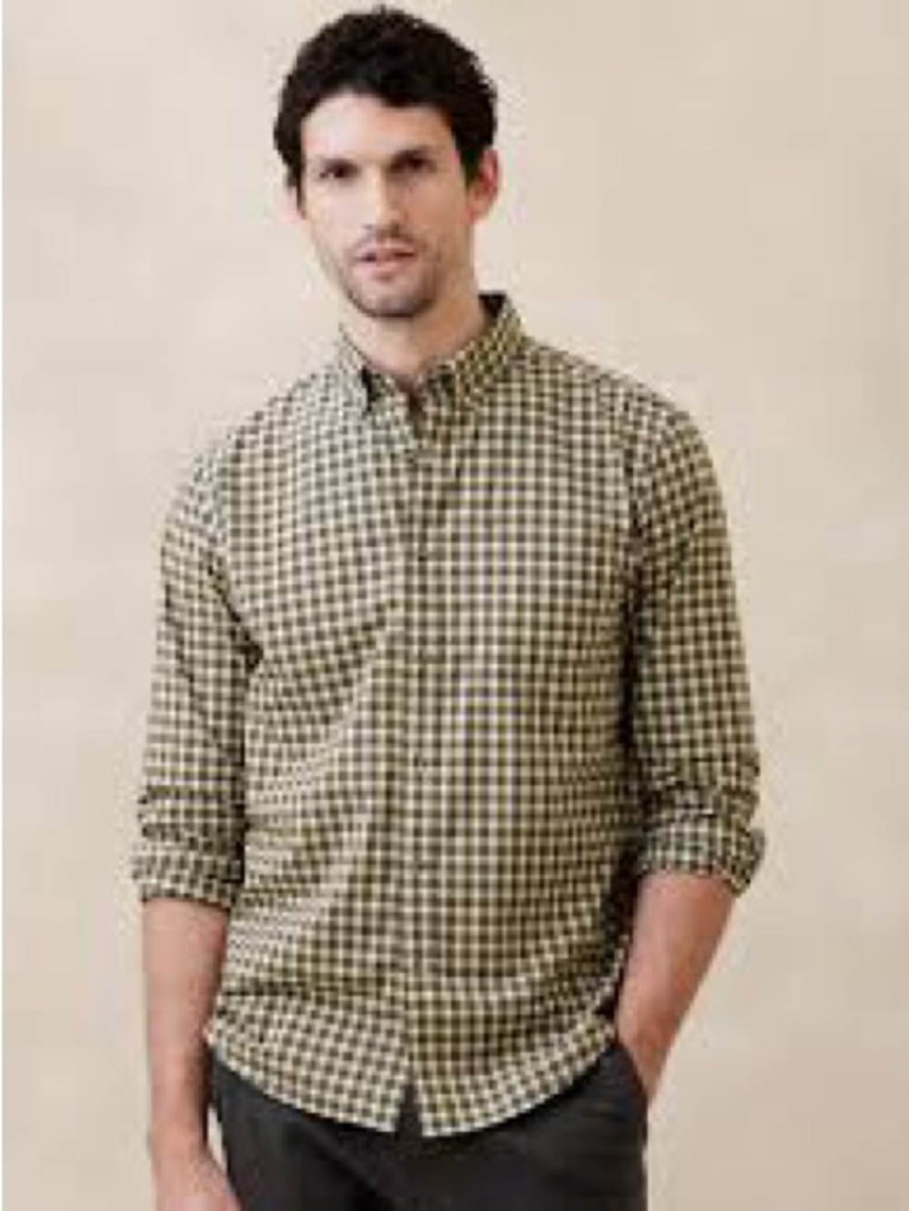 Banana Republic Untucked Slim Fit  Check Button-Down Shirt size Medium